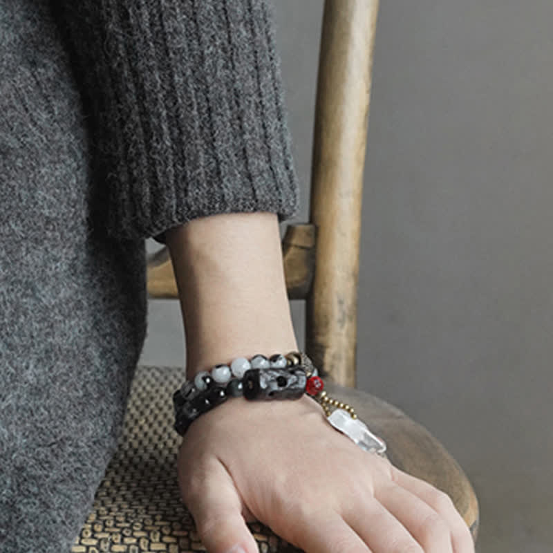 Bracelet couple en quartz rutile noir et quartz clair 8 mm