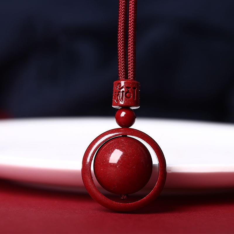 Cinnabar Om Mani Padme Hum Necklace for Blessing & Luck