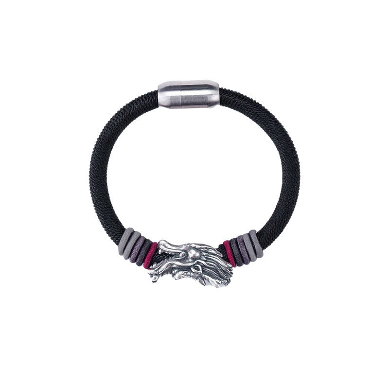6mm Sterling Silver Dragon Luck Bracelet for Protection
