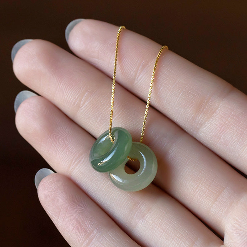 14mm Natural Jade & Cyan Jade Peace Necklace for Luck & Abundance