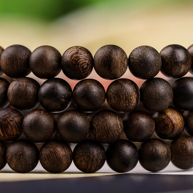 108 Beads Agarwood Cyan Jade Wood Mala Bracelet for Protection