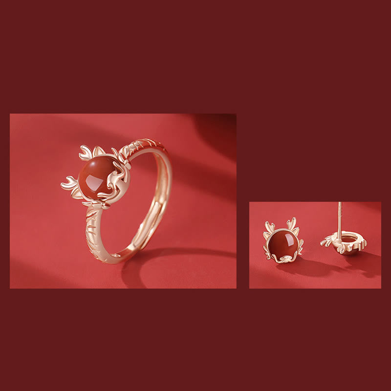 Sterling Silver Dragon Red Agate Bracelet for Protection & Luck
