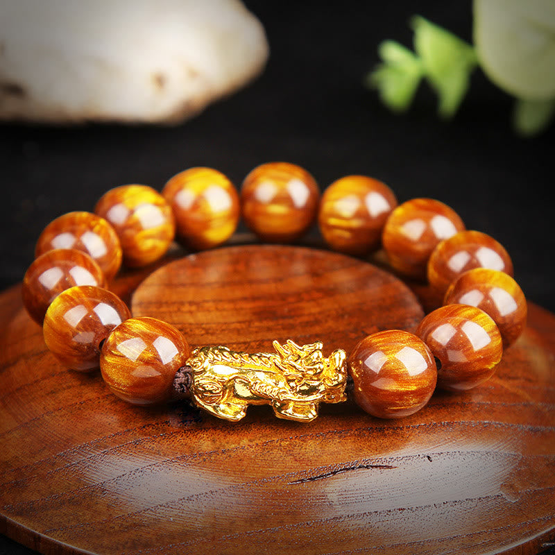 10mm Golden Tiger Eye Pixiu Bracelet for Wealth