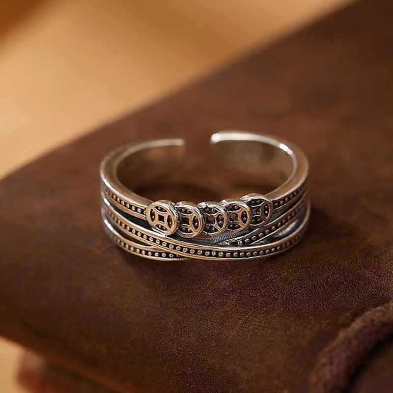 Copper Coin Spiritual Ring for Wealth and Luck Balance