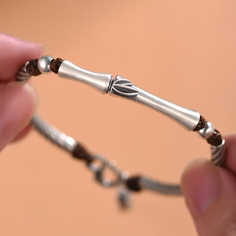 999 Sterling Silver Bamboo Cicada Luck Bracelet for Wealth