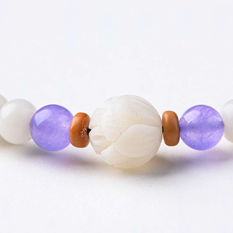Bracelet Lotus unisexe avec jade blanc, graines de Bodhi et bénédictions