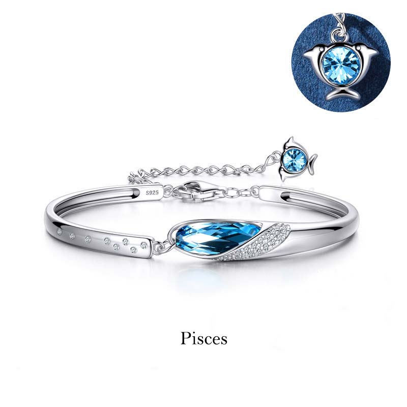 925 Silver Plated Copper Chinese Zodiac Charm Bracelet with Blue Crystal