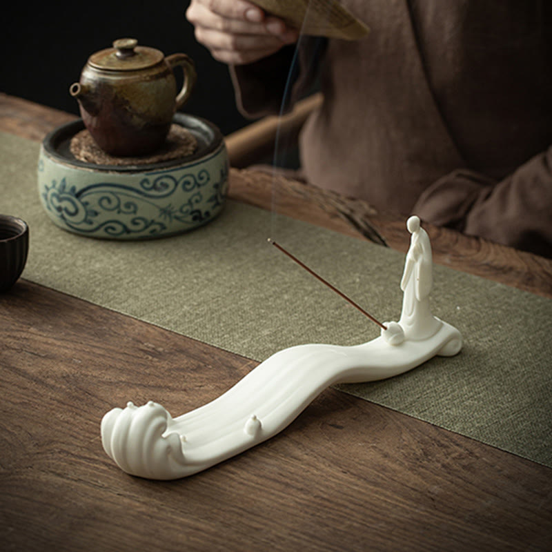 Ceramic Incense Burner with Buddha Monk | 26-32cm Handmade Decor