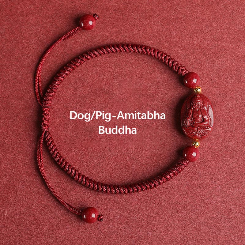 Unisex Cinnabar Chinese Zodiac Buddha Bracelet for Protection