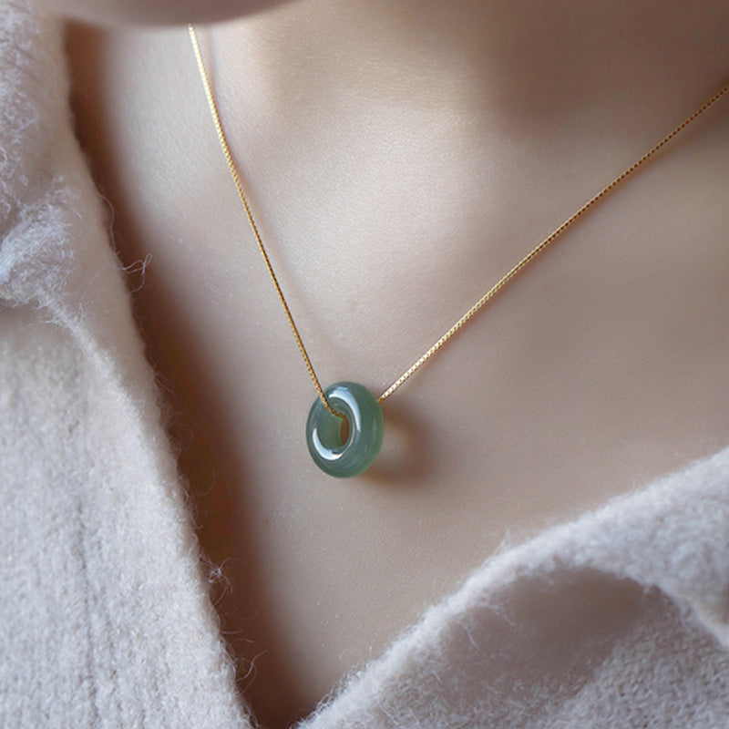 14mm Natural Jade & Cyan Jade Peace Necklace for Luck & Abundance
