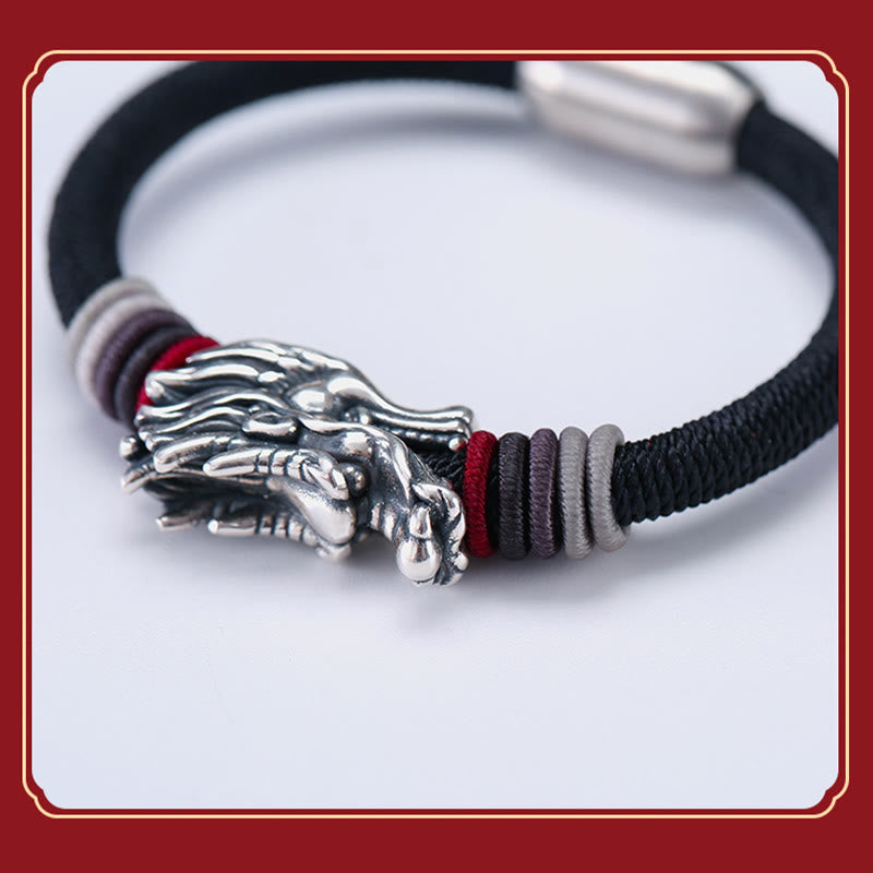 Sterling Silver Dragon Bracelet | Braided Luck Charm 6mm