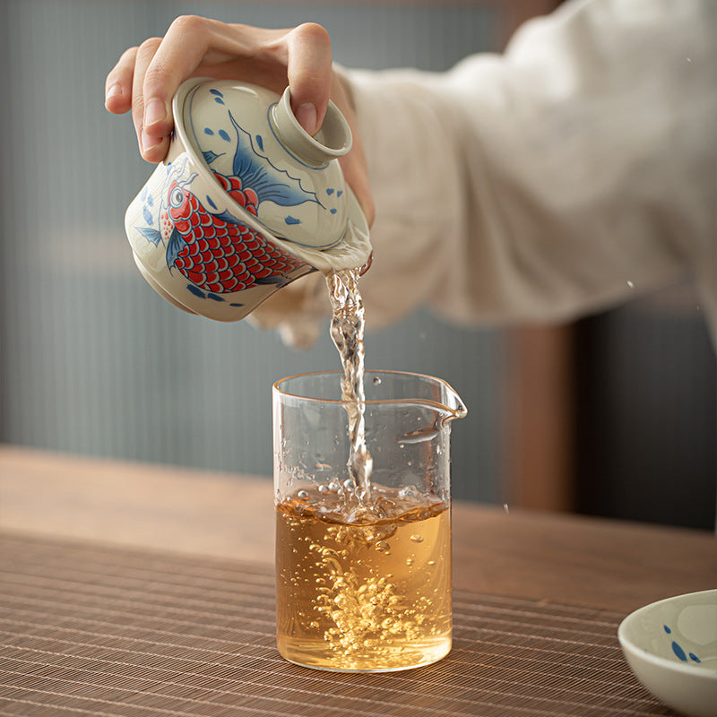 Red Ceramic Koi Fish Gaiwan Teacup 130ml for Tea Rituals