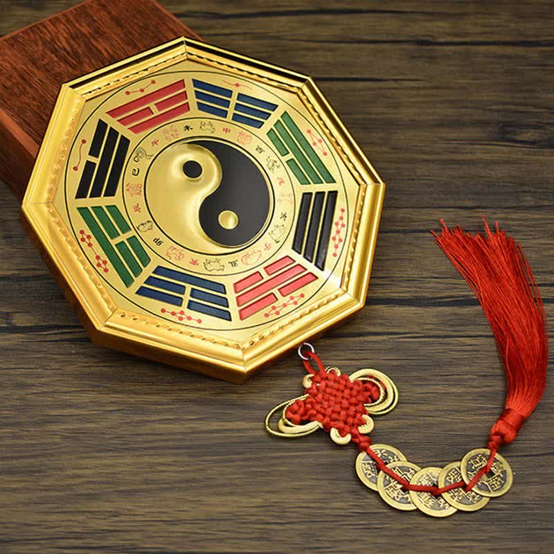 Bagua Map Feng Shui Balance Energy with Five Emperor Coins 17.5cm