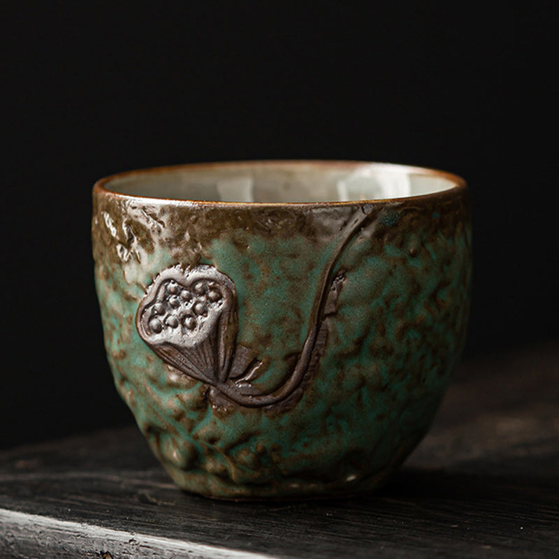 Lotus Pod Leaf Flower Ceramic Kung Fu Tea Cup 110ml