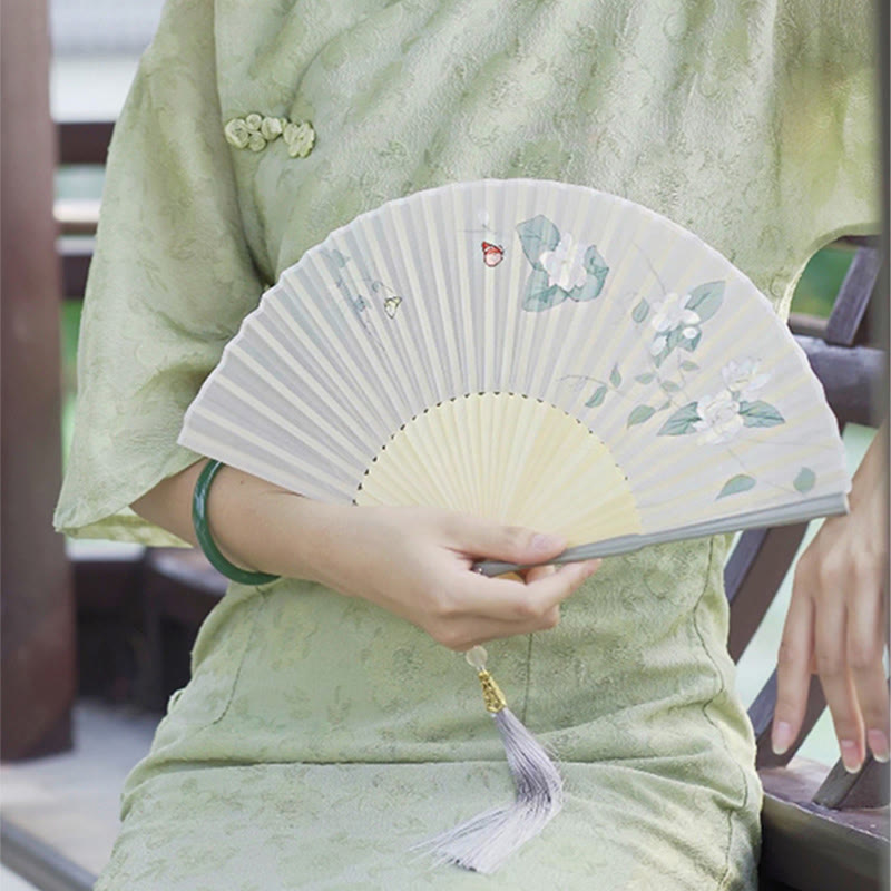 Chinese Folding Fan Jasmine Bamboo Handheld Fan 38cm