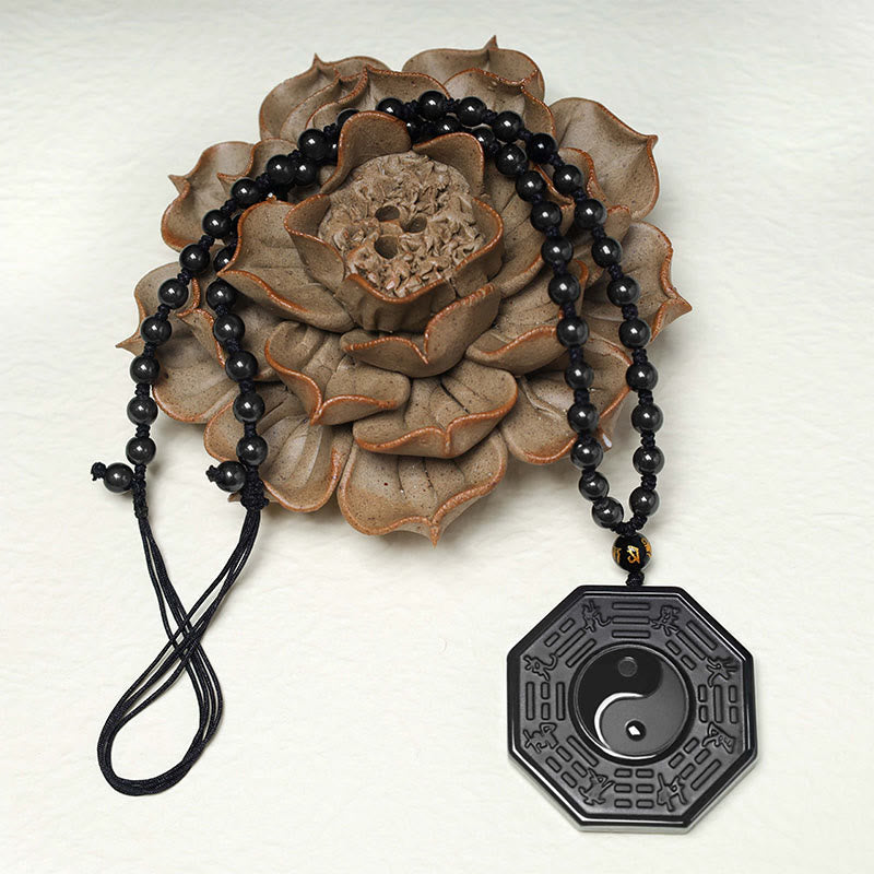 Black Obsidian Yin Yang Pendant Necklace for Balance