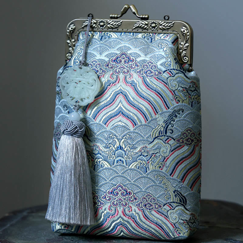 Small Blue Ocean Waves Crossbody Bag With Metal Chain