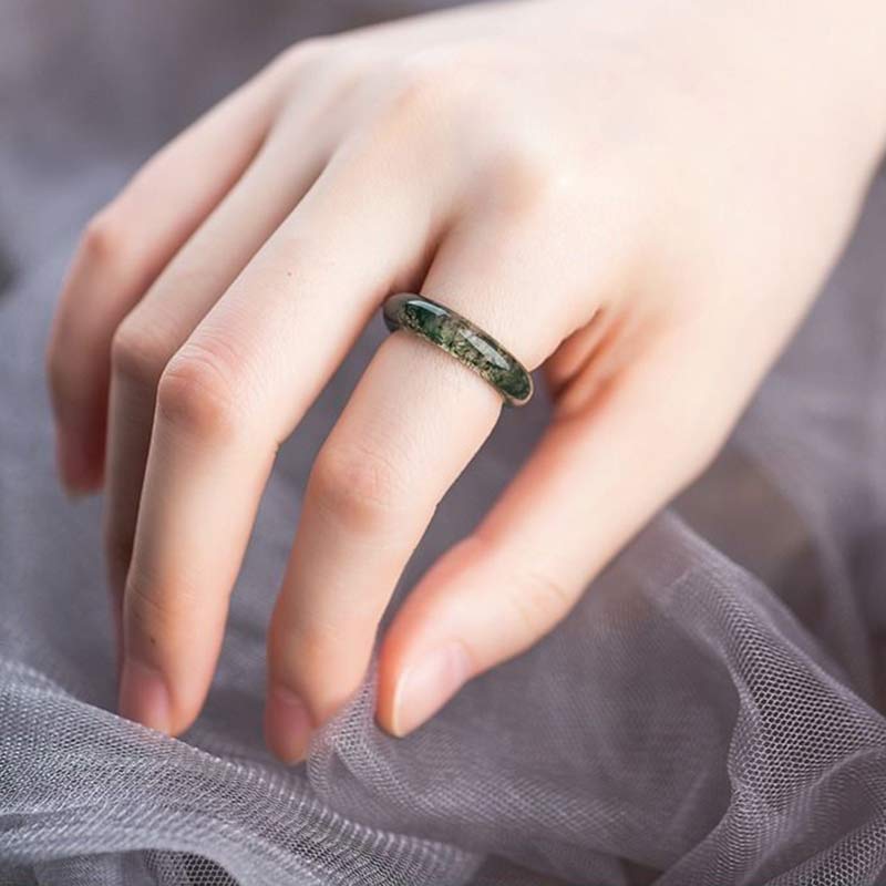 Moss Agate Healing Balance Ring 18mm Unisex Spiritual Jewelry