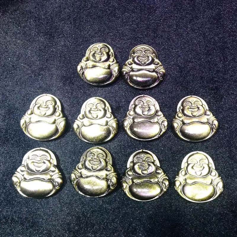Gold Sheen Obsidian Laughing Buddha Wealth Necklace Pendant