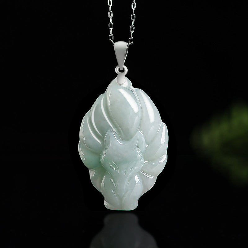 925 Sterling Silver Jade Necklace Nine Tailed Fox for Prosperity