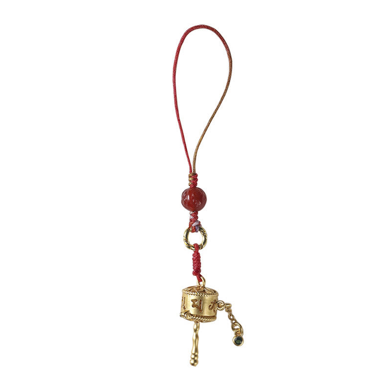Amulette de prière Om Mani Padme Hum en agate rouge avec breloque de protection en cuivre