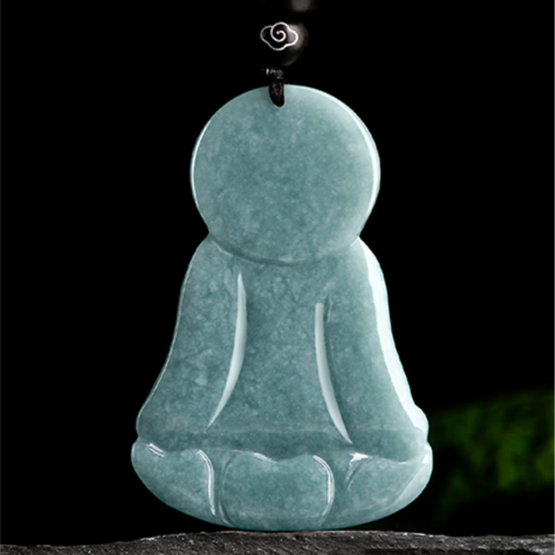 Collier de compassion en jade naturel Amitabha Bouddha, cordon de 65 cm