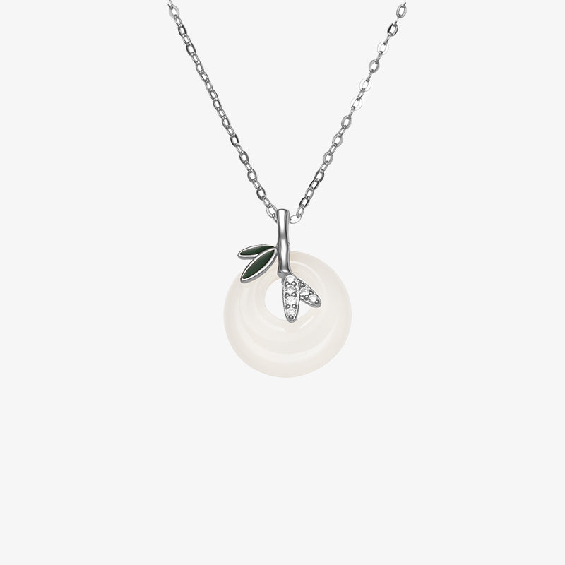 Natural Chalcedony Bamboo Leaf Peace Buckle Spiritual Necklace