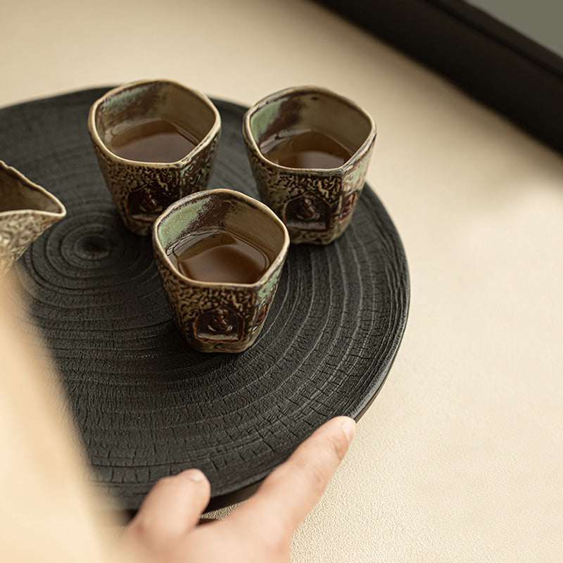 Tasse à thé vintage en céramique Dunhuang avec Bouddha gravé 150 ml