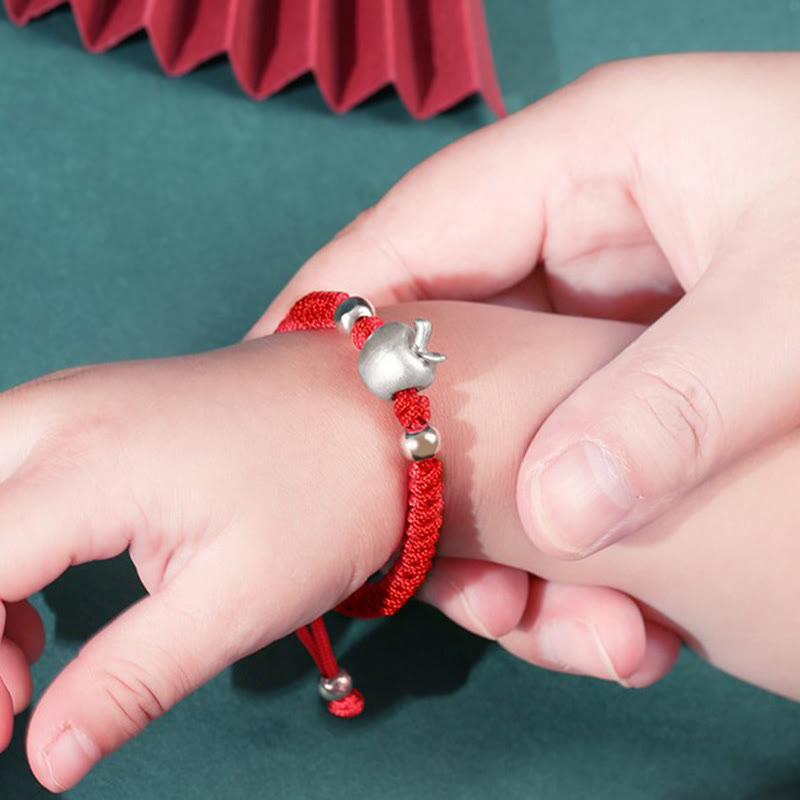 999 Sterling Silver Apple Red String Protection Bracelet