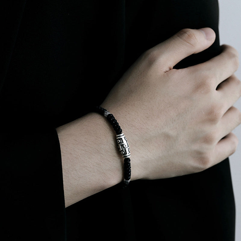 999 Sterling Silver Nine-Eye Dzi Bead Spiritual Protection Bracelet