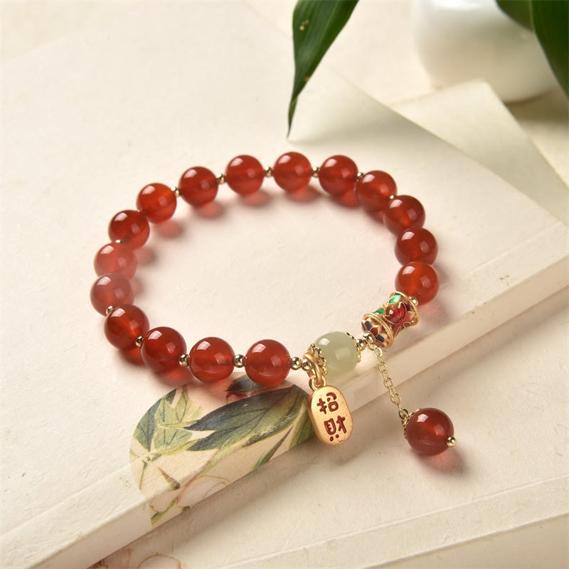 9mm Red Agate Jade Confidence Charm Bracelet
