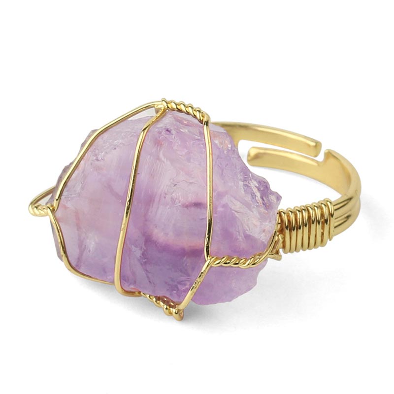 Unisex Amethyst Crystal Adjustable Healing Ring