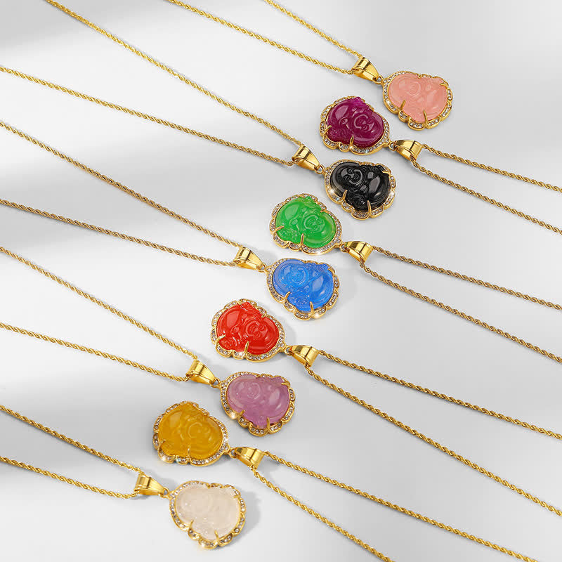 Collier de prospérité en jade Feng Shui Bouddha rieur