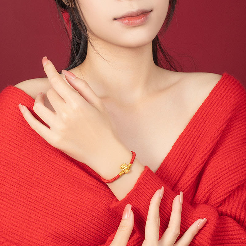 999 Sterling Silver Dragon Bracelet with Red String for Luck