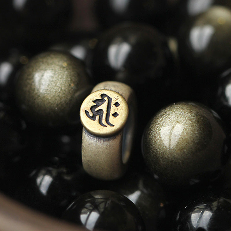8mm Obsidian Purification Bracelet with Zodiac Buddha