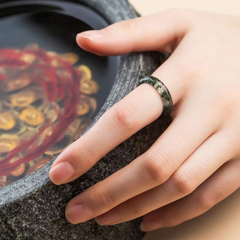 Moss Agate Healing Balance Ring 18mm Unisex Spiritual Jewelry