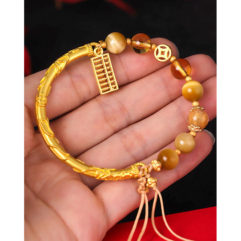 8mm Tiger Eye Citrine Protection Bracelet with Abacus Charm