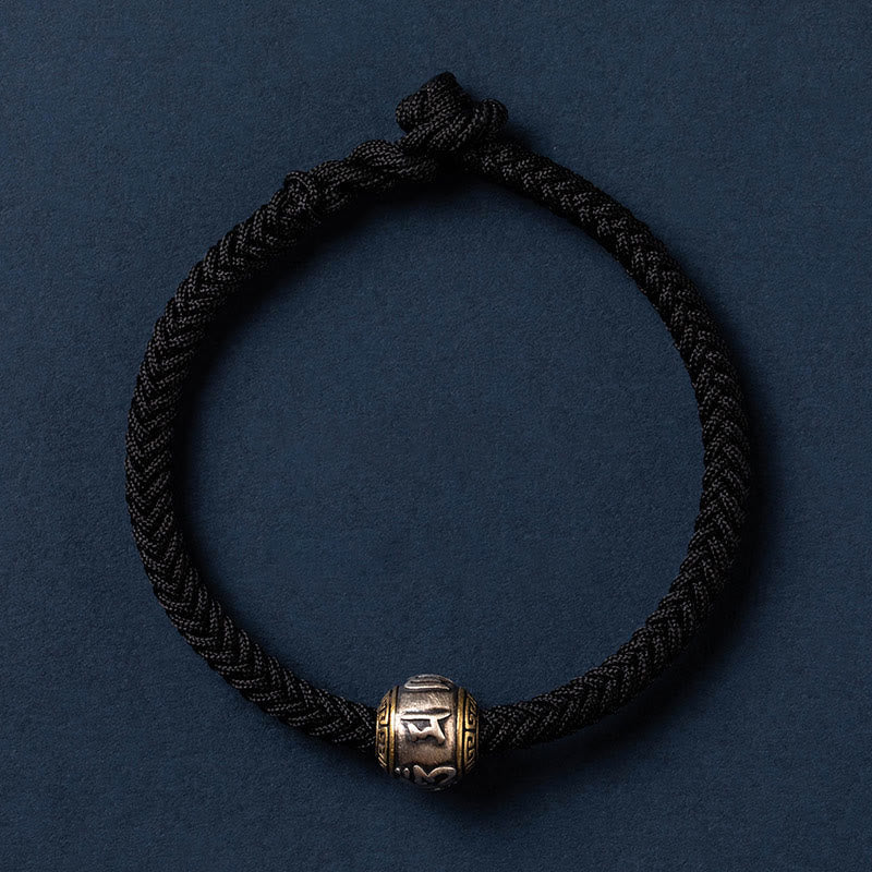 925 Sterling Silver Om Mani Padme Hum Braided Bracelet with King Kong Knot for Luck and Protection
