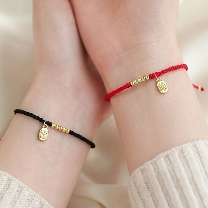 Fu Character Red String Bracelet for Luck & Protection