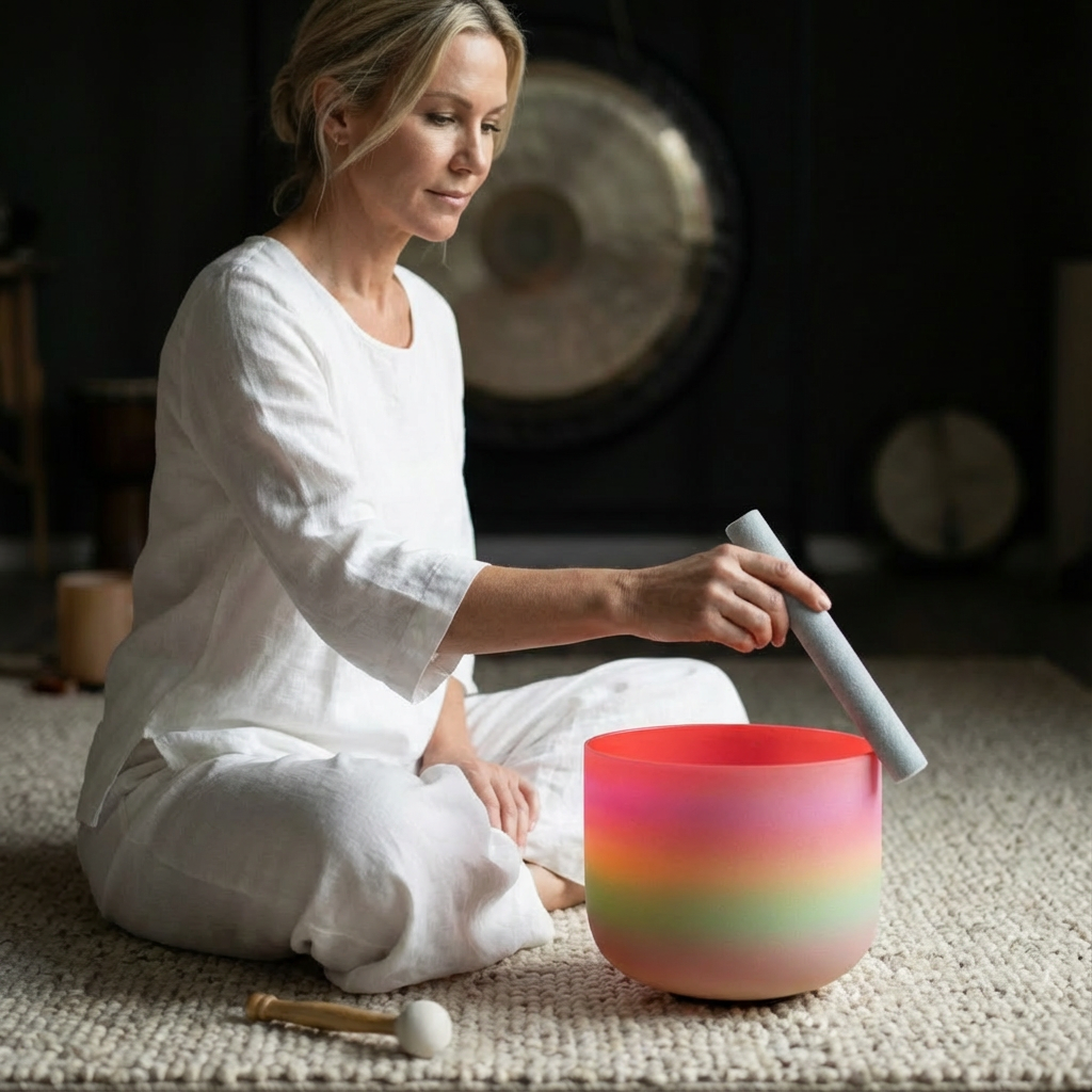Bol chantant en cristal arc-en-ciel pour la méditation des chakras