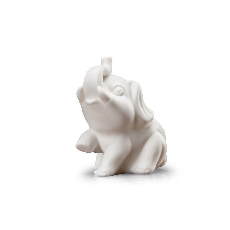 White Porcelain Elephant Figurine Spiritual Strength Decor