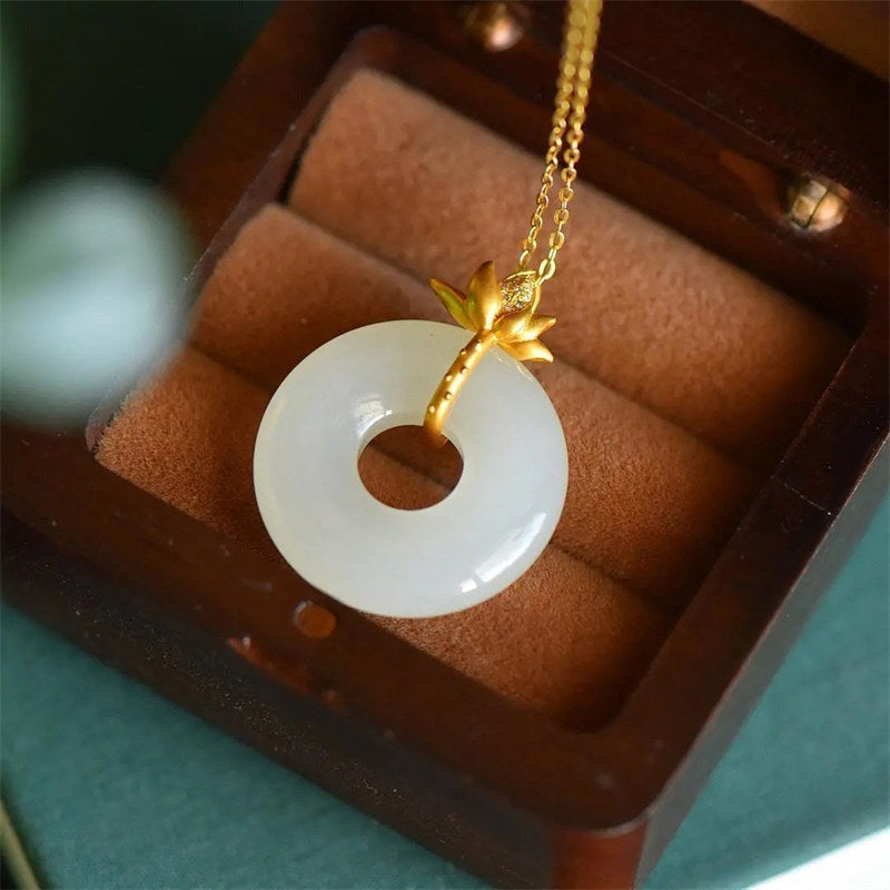 White Jade Lotus Harmony Necklace 40cm Pendant