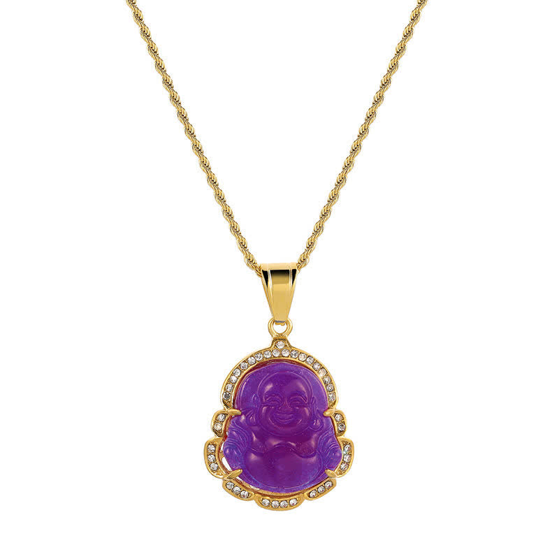 Gold Filled Laughing Buddha Jade Necklace Pendant for Luck