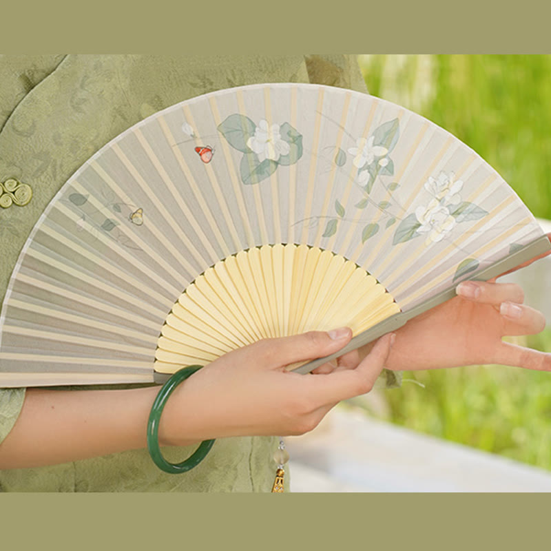 Chinese Folding Fan Jasmine Bamboo Handheld Fan 38cm