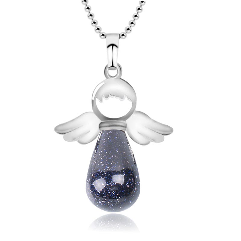 Natural Crystal Luck Necklace with Angel Wings Pendant