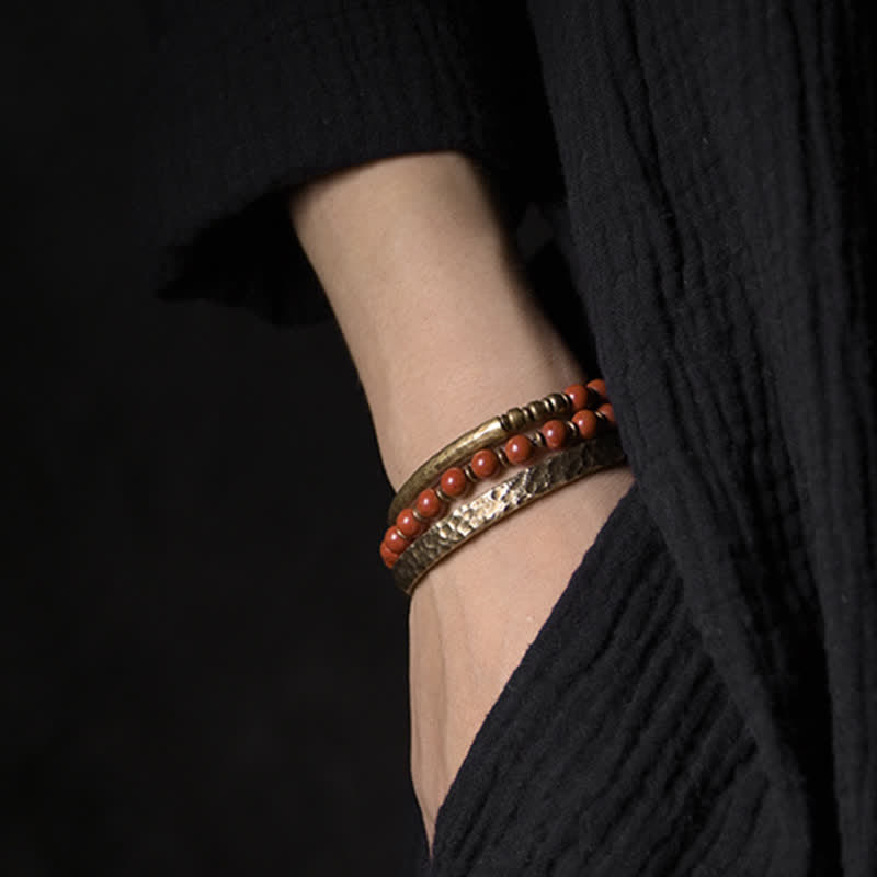 Unisex Obsidian Peace Bracelet with Red Jasper & Moss Agate