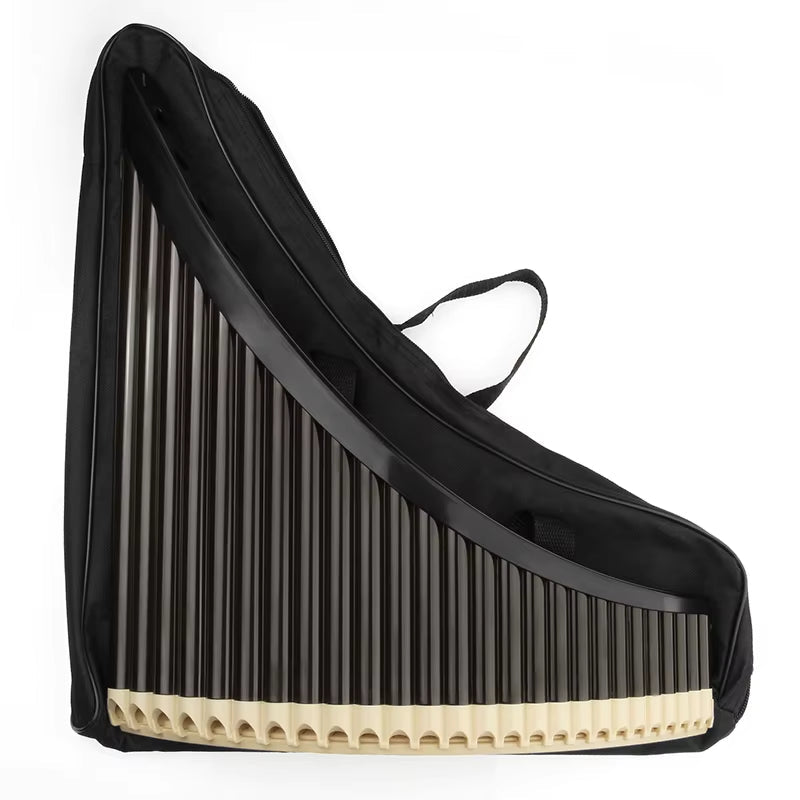 Black piano-shaped handbag with stripes and curved edge for ABS Pan Flute
