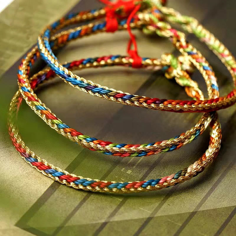 Multicolored Fu Character Red String Braided Bracelet 925 Silver