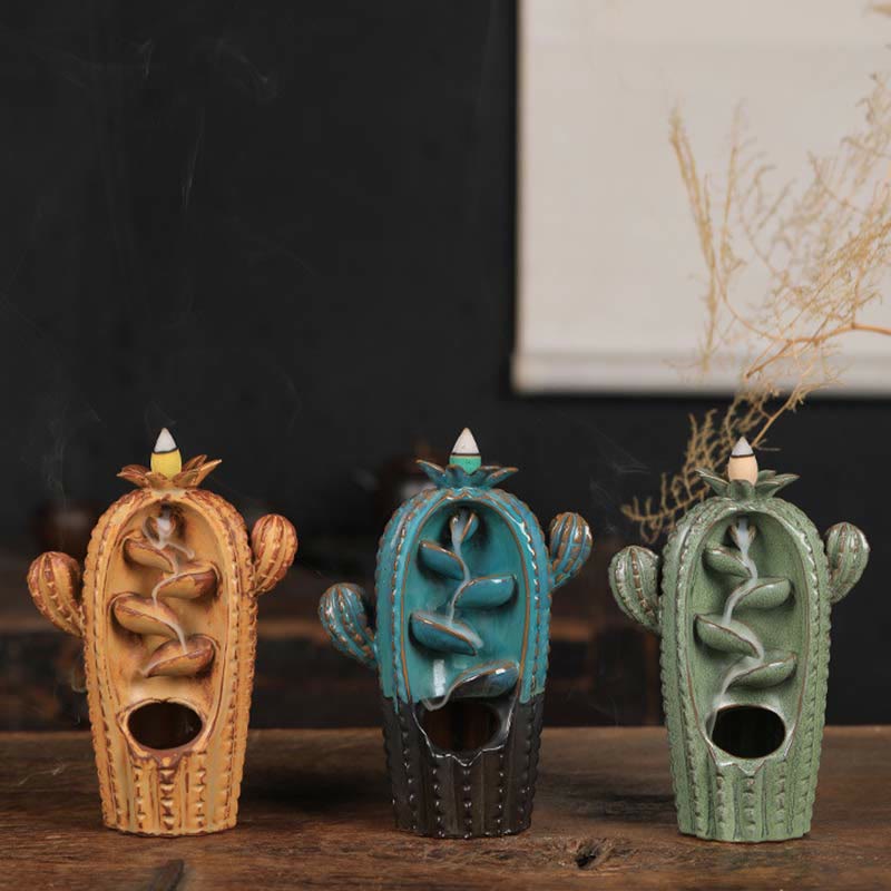 Ceramic Backflow Cactus Incense Burner 12.5cm Relaxation