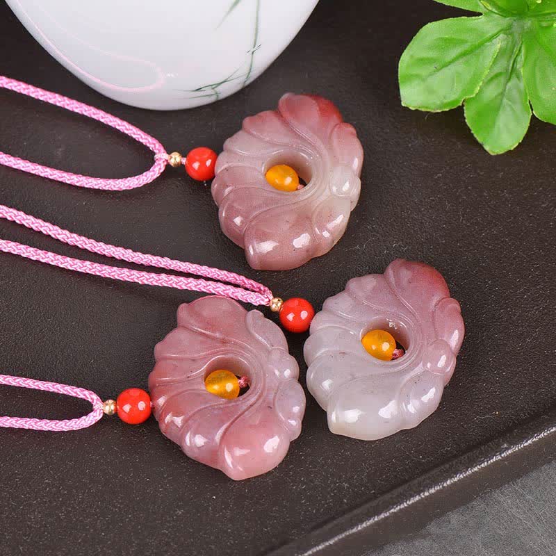 Pink Golden Silk Jade Lotus Necklace | Luck & Renewal